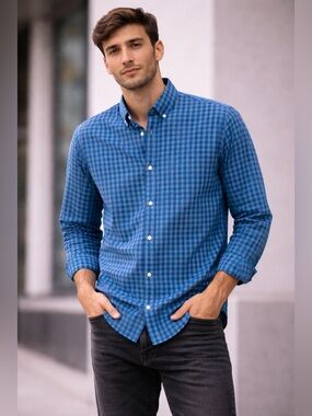 J. Crew Blue and Dark Blue Checkered Men's Shirt